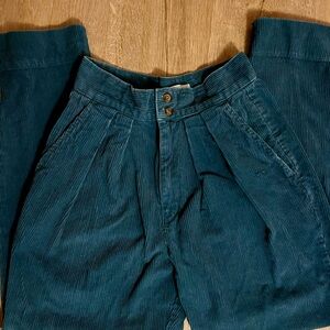 Vintage Skoozi High-Waist Green Corduroy Pleated Trousers Juniors Size 7